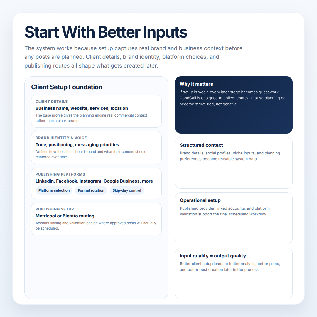 Client setup, onboarding, or brand input screen
